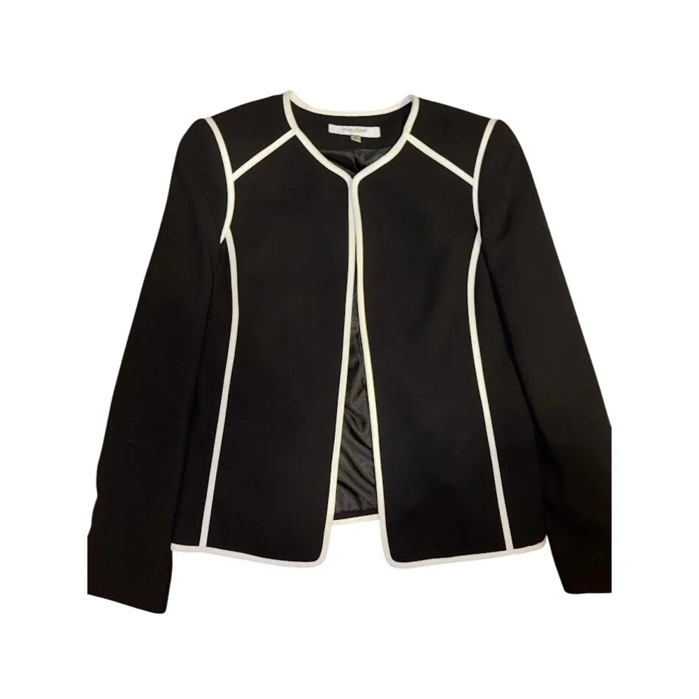 Jones Studio Separates Womens Black White Contrast Trim Open Front Blazer Size 6